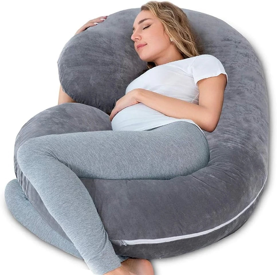 Pregnancy Pillow for Sleeping, Maternity Pillow with Jersey Cotton Cover,C Shaped Body Pillow for Pregnant (Gray)