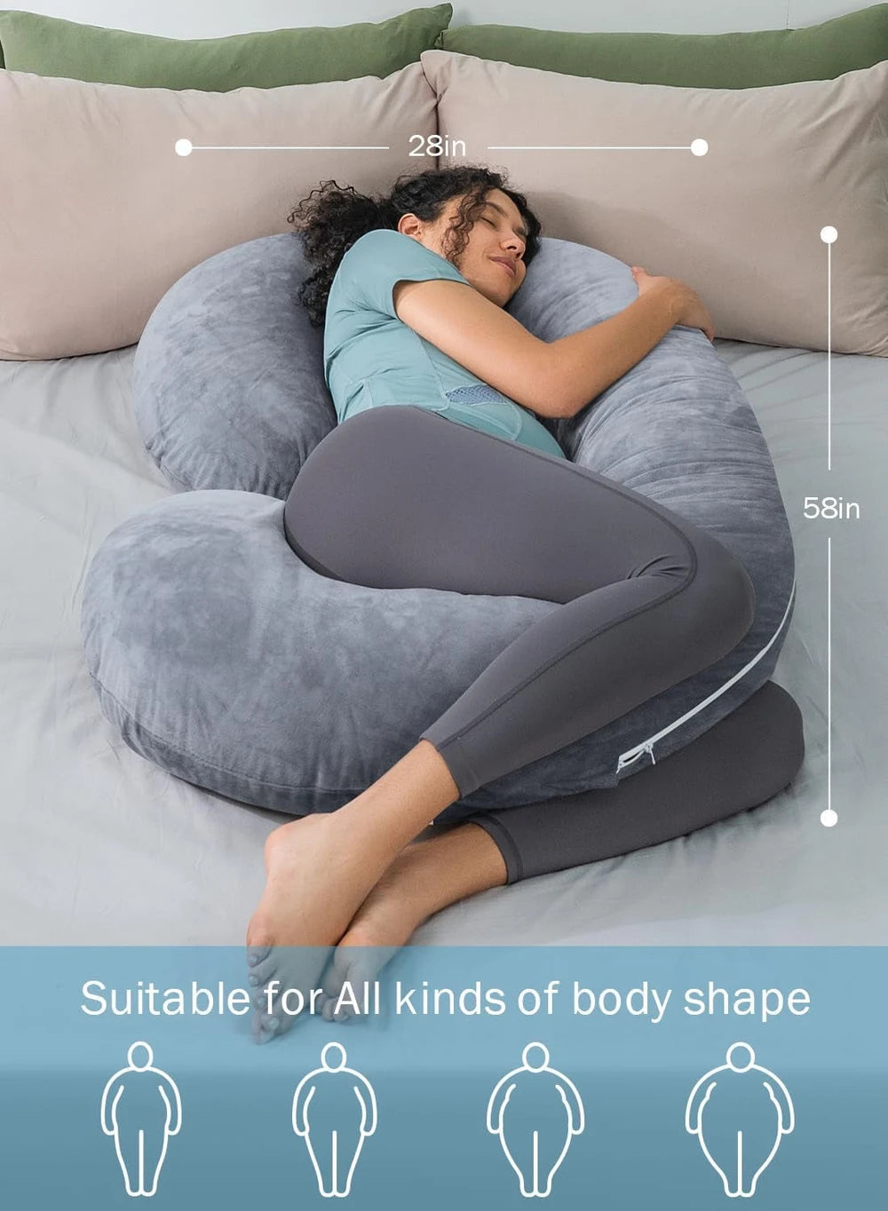 Pregnancy Pillow for Sleeping, Maternity Pillow with Jersey Cotton Cover,C Shaped Body Pillow for Pregnant (Gray)