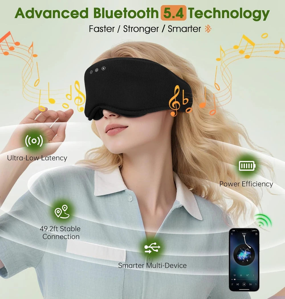 Bamboo Cotton Bluetooth Sleep Mask, 2 in 1 3D Soft Sleep Mask with Sleep Headphones, Sleep Eye Mask with Timming Setting, Blackout Sleeping Mask for Side Sleepers, Women Men, Black