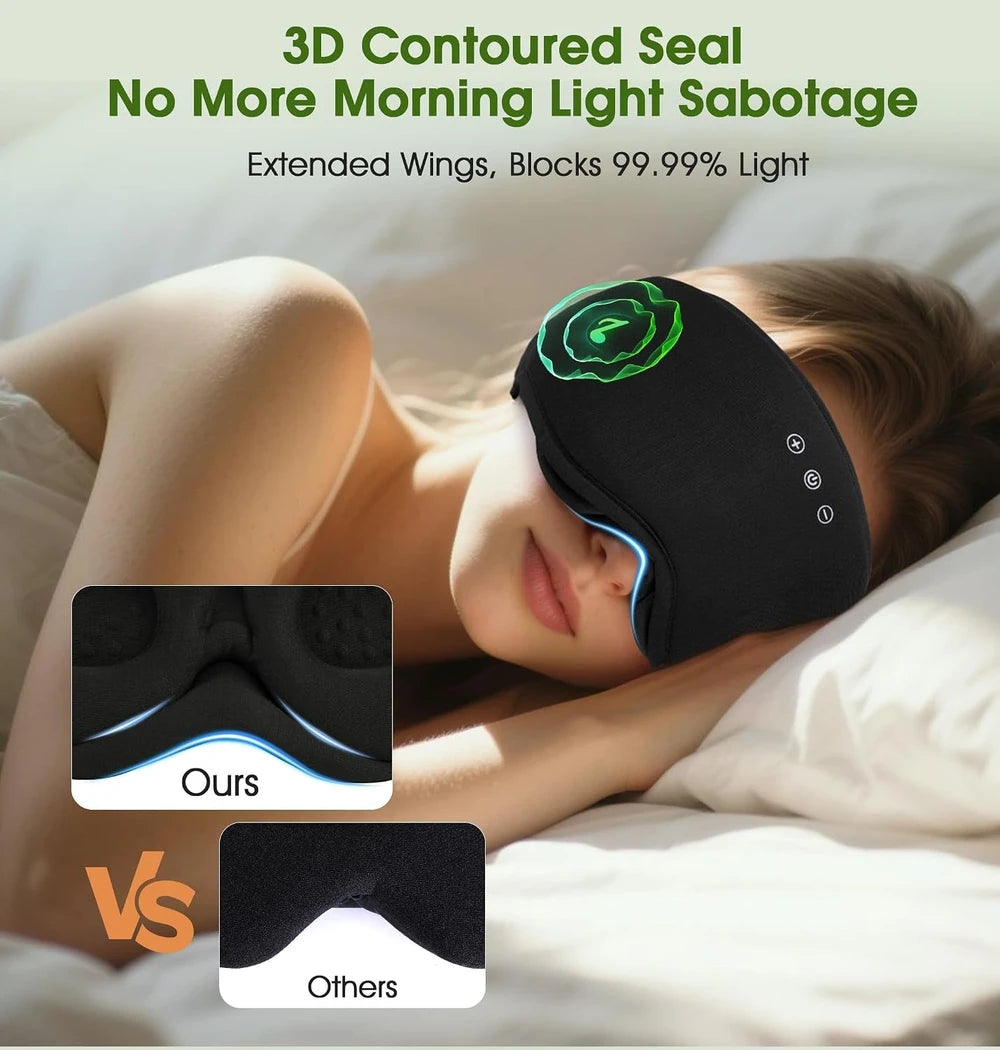 Bamboo Cotton Bluetooth Sleep Mask, 2 in 1 3D Soft Sleep Mask with Sleep Headphones, Sleep Eye Mask with Timming Setting, Blackout Sleeping Mask for Side Sleepers, Women Men, Black
