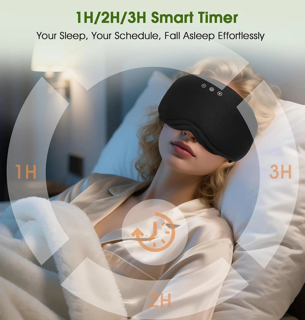 Bamboo Cotton Bluetooth Sleep Mask, 2 in 1 3D Soft Sleep Mask with Sleep Headphones, Sleep Eye Mask with Timming Setting, Blackout Sleeping Mask for Side Sleepers, Women Men, Black