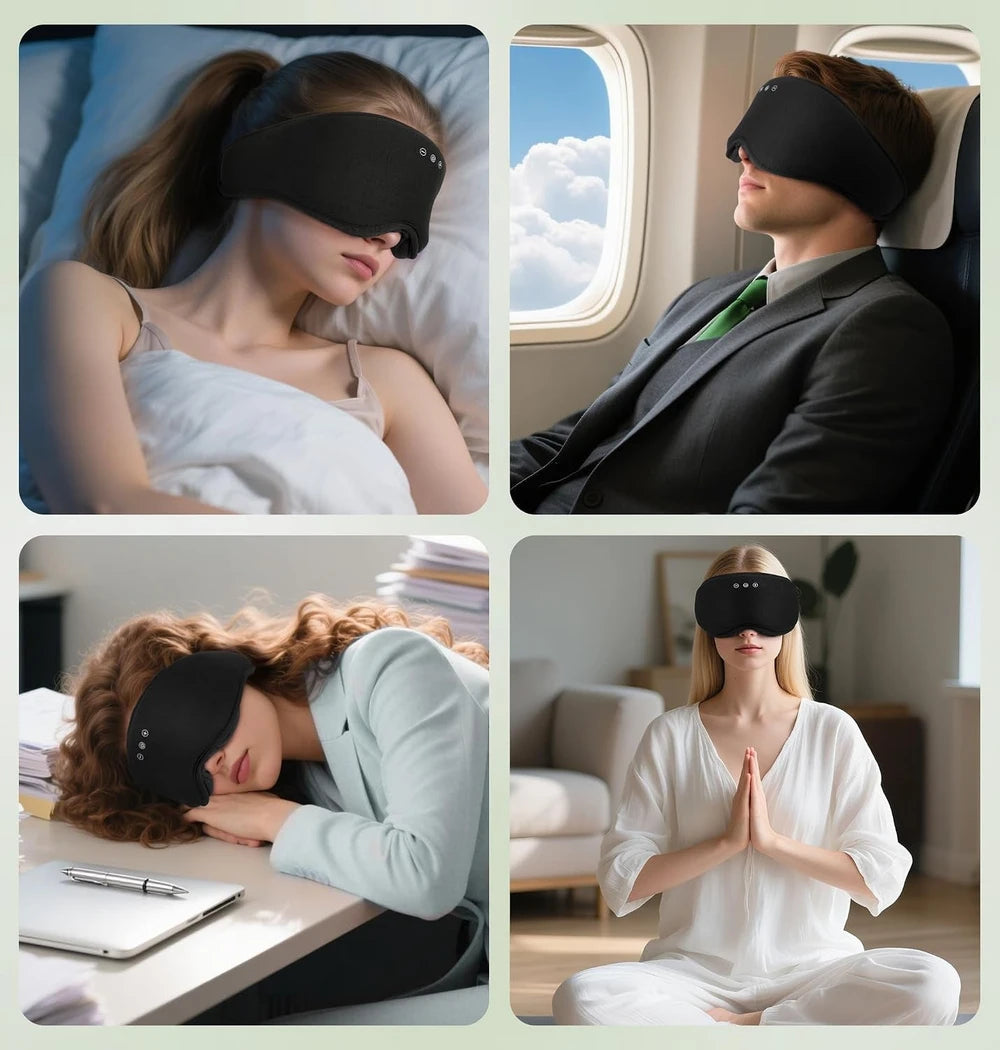 Bamboo Cotton Bluetooth Sleep Mask, 2 in 1 3D Soft Sleep Mask with Sleep Headphones, Sleep Eye Mask with Timming Setting, Blackout Sleeping Mask for Side Sleepers, Women Men, Black