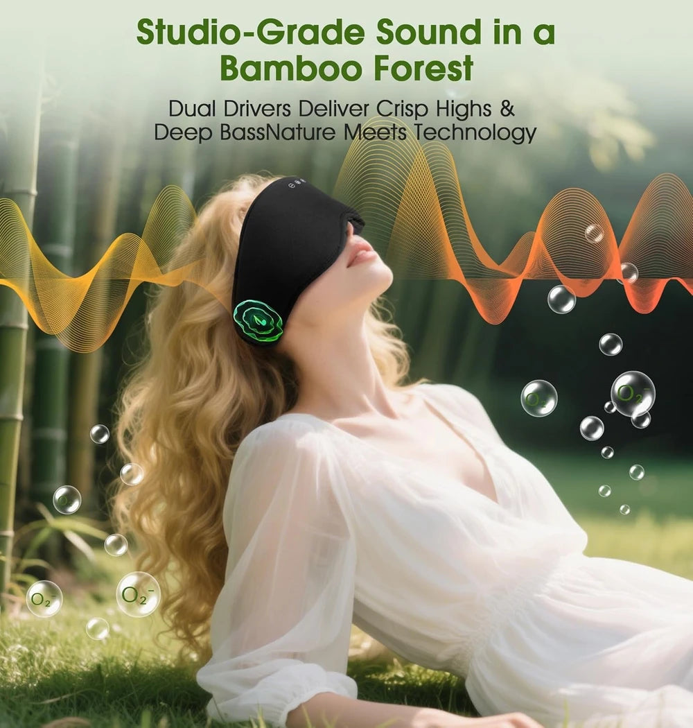 Bamboo Cotton Bluetooth Sleep Mask, 2 in 1 3D Soft Sleep Mask with Sleep Headphones, Sleep Eye Mask with Timming Setting, Blackout Sleeping Mask for Side Sleepers, Women Men, Black