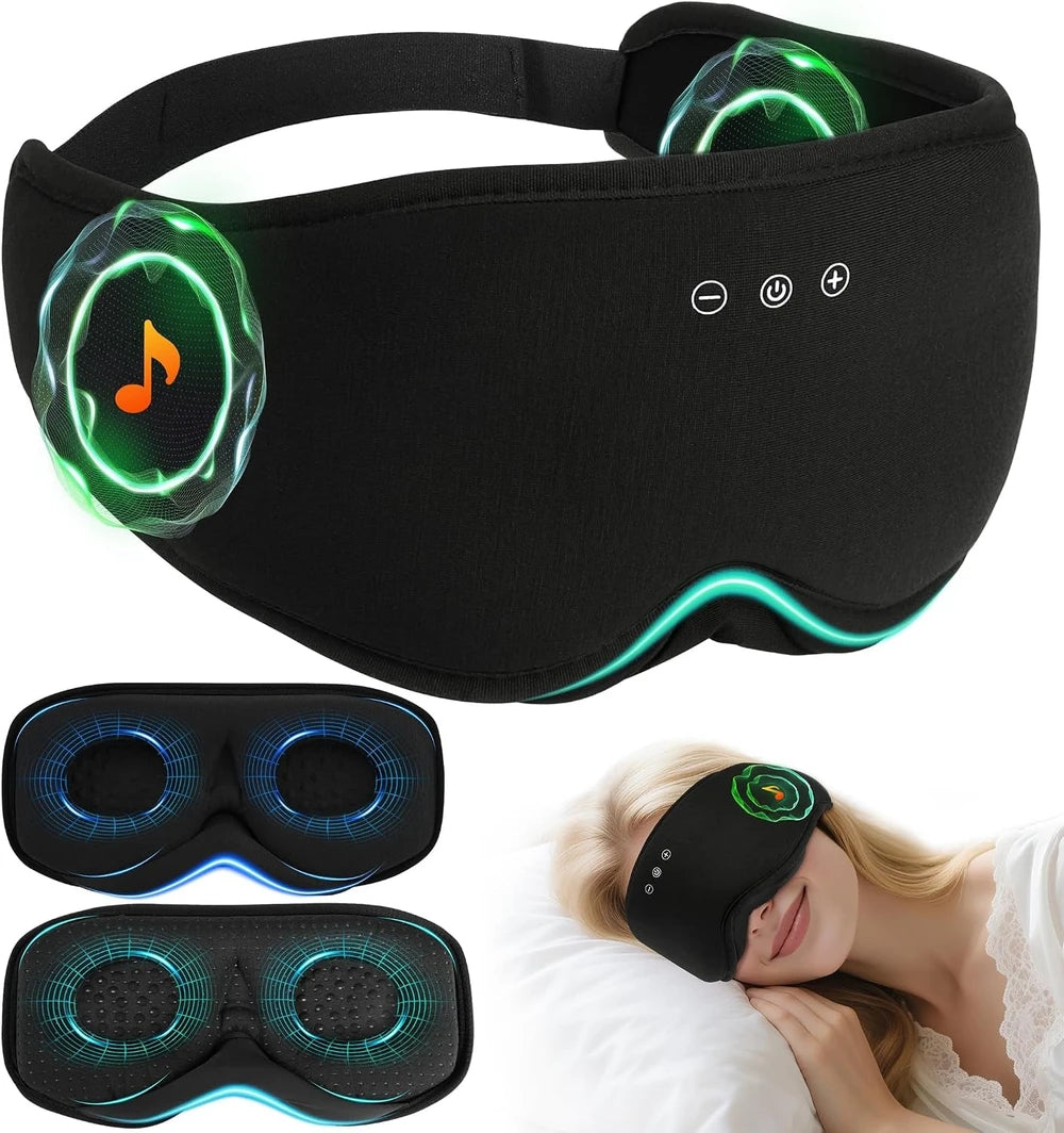 Bamboo Cotton Bluetooth Sleep Mask, 2 in 1 3D Soft Sleep Mask with Sleep Headphones, Sleep Eye Mask with Timming Setting, Blackout Sleeping Mask for Side Sleepers, Women Men, Black