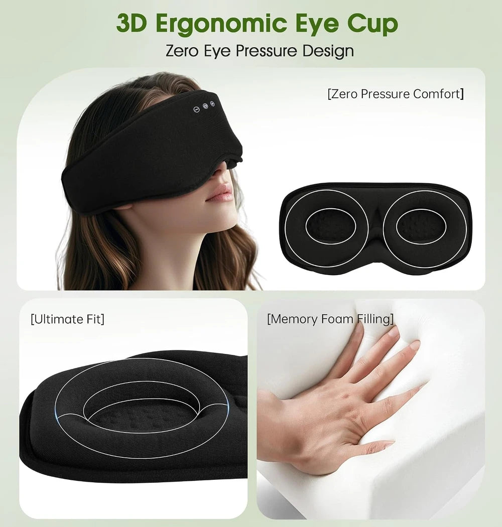 Bamboo Cotton Bluetooth Sleep Mask, 2 in 1 3D Soft Sleep Mask with Sleep Headphones, Sleep Eye Mask with Timming Setting, Blackout Sleeping Mask for Side Sleepers, Women Men, Black